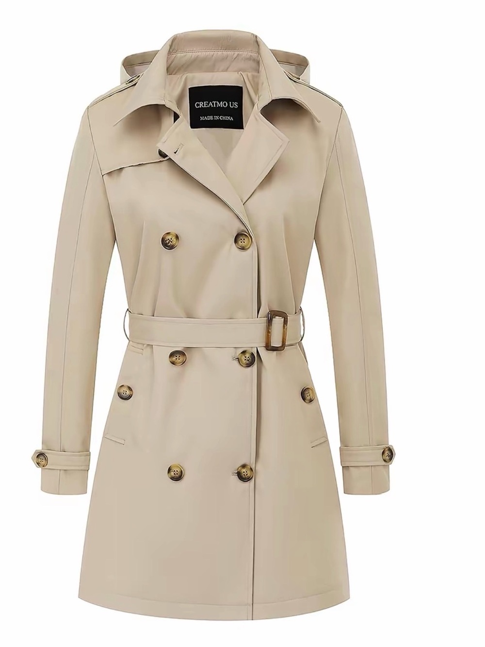 Beige Hooded Trench Coat with Belt – Size XS/S